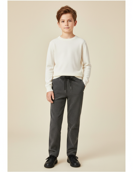 Pantalon Velours Côtelé Gris Garçon Droit Décontracté - Cordé