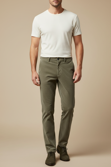 Pantalon Velour Vert Homme - Kaki Cordé