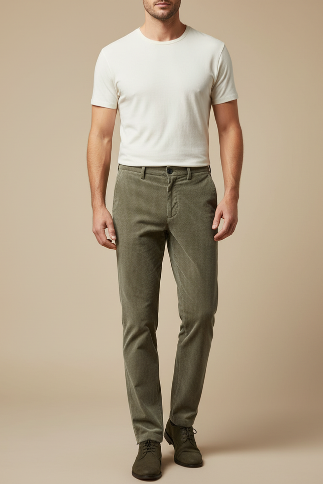 Pantalon Velour Vert Homme - Kaki Cordé