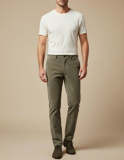 Pantalon Velour Vert Homme - Kaki Cordé