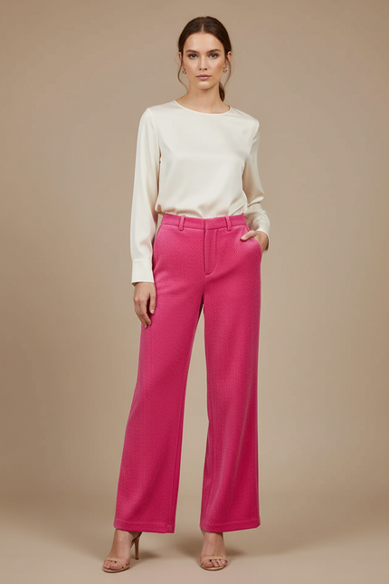 Pantalon Velours Fuschia Large Côtelé Élégant Femme - Rose Cordé