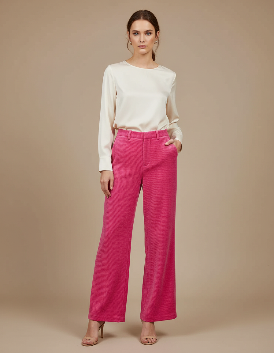 Pantalon Velours Fuschia Large Côtelé Élégant Femme - Rose Cordé