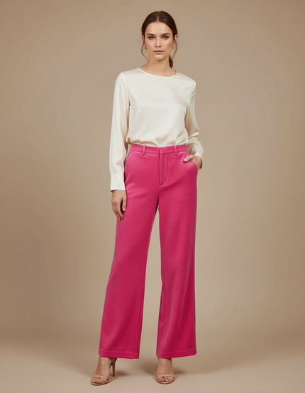 Pantalon Velours Fuschia Large Côtelé Élégant Femme - Rose Cordé