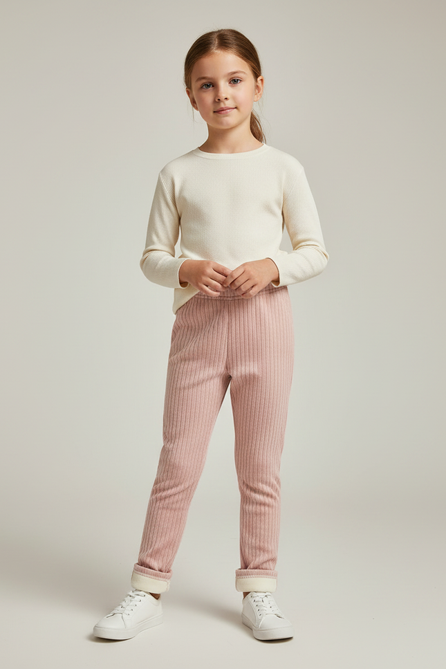 Pantalon Velours Côtelé Rose Chaud Enfant - Cordé