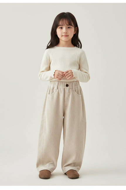 Pantalon Velours Beige Ample Côtelé Décontracté Enfant - Cordé