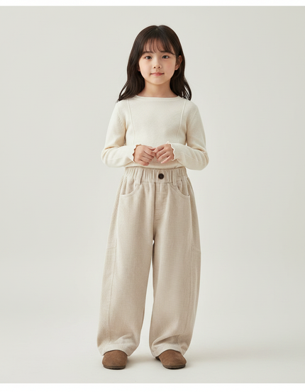 Pantalon Velours Beige Ample Côtelé Décontracté Enfant - Cordé