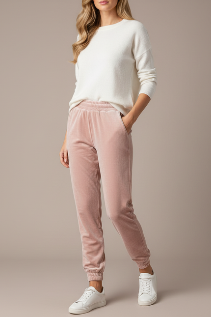 Pantalon Velours Rose Doux Confortable Femme Sport