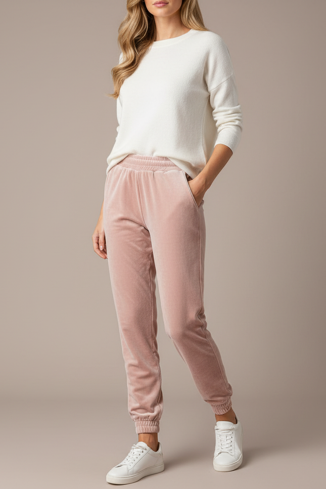 Pantalon Velours Rose Doux Confortable Femme Sport