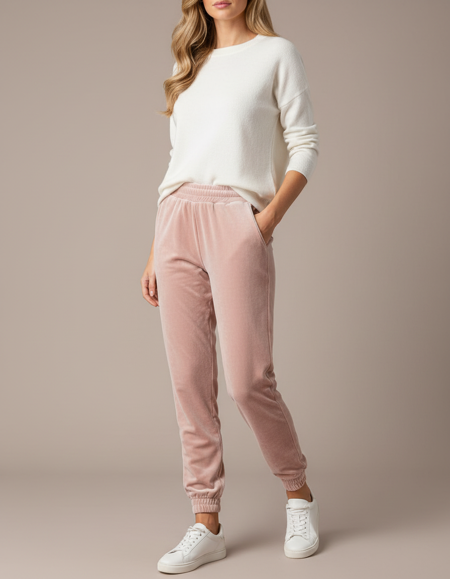 Pantalon Velours Rose Doux Confortable Femme Sport