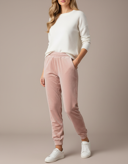 Pantalon Velours Rose Doux Confortable Femme Sport