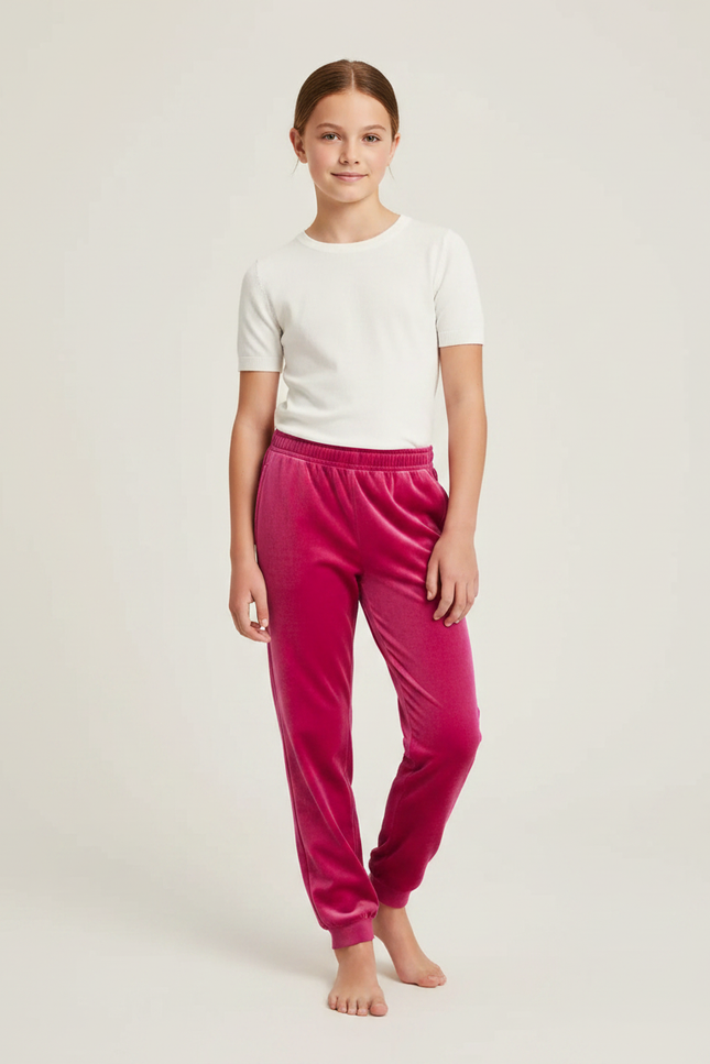 Pantalon Velours Rose Fushia Jogging Doux Enfant