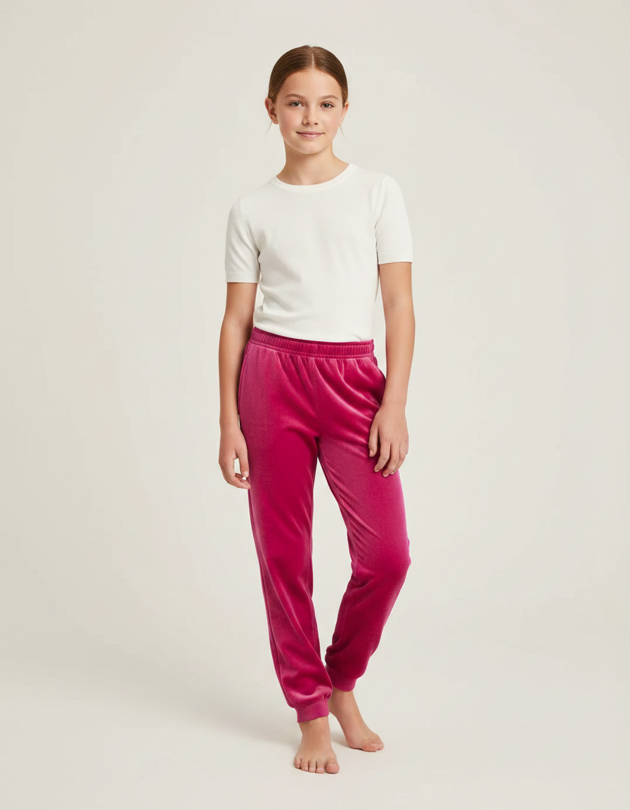 Pantalon Velours Rose Fushia Jogging Doux Enfant