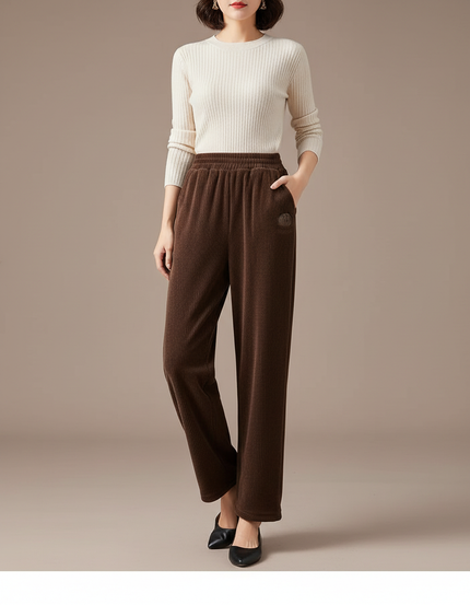 Pantalon Velours Côtelé Marron Ample Épais Femme - Cordé
