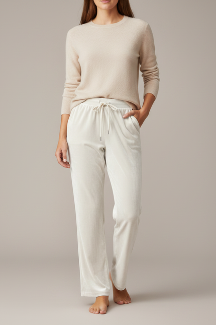 Pantalon Velours Femme Ecru - Beige