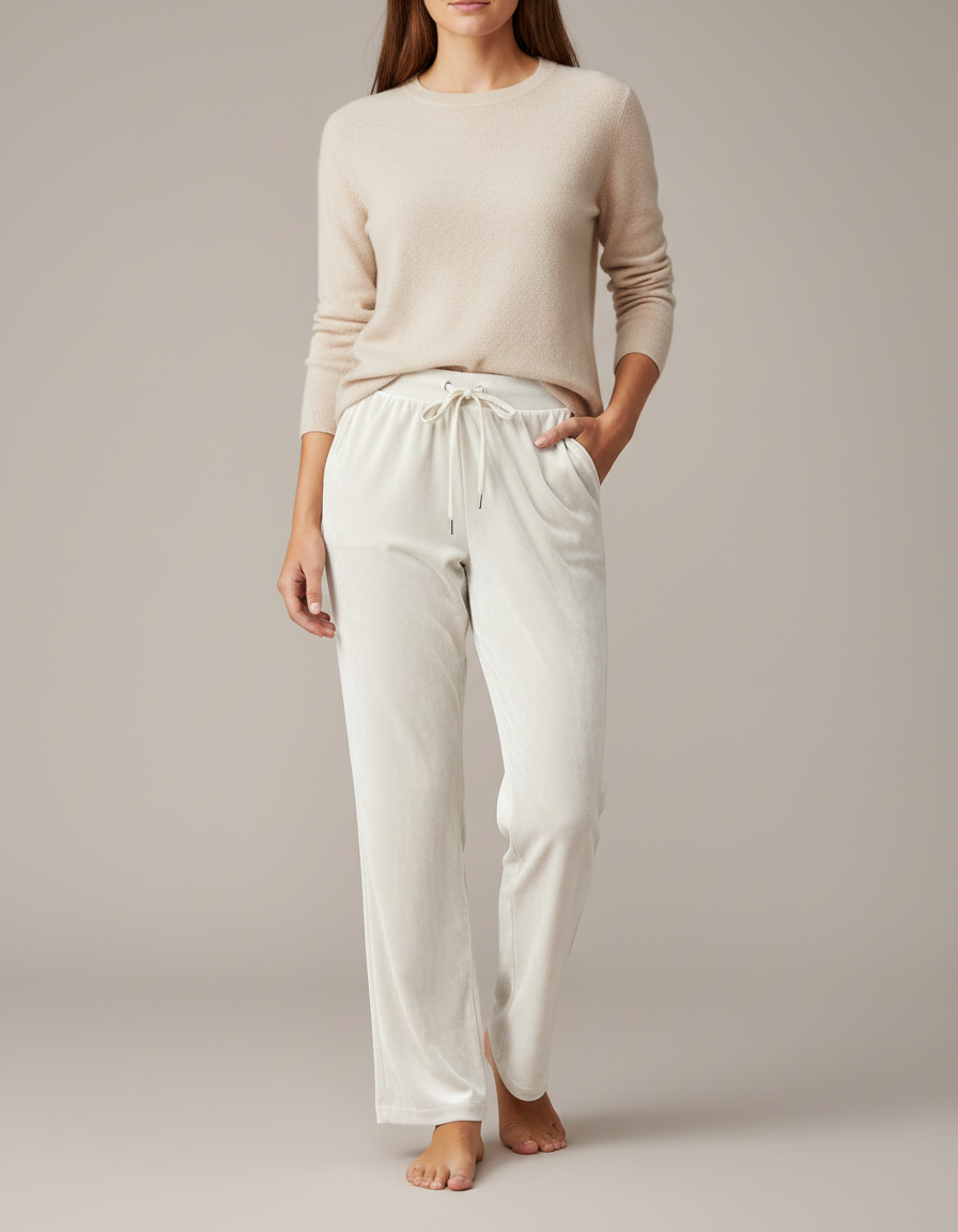 Pantalon Velours Femme Ecru - Beige