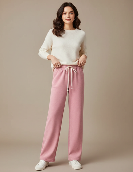 Pantalon Velours Rose Droit Taille Haute Décontracté