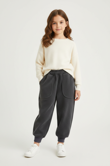 Pantalon Velours Gris Côtelé Ample Décontracté Enfant - Cordé