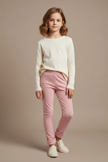 Pantalon Velours Rose Slim Enfant Doux Confortable - Molleton