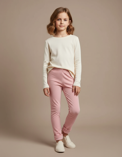 Pantalon Velours Rose Slim Enfant Doux Confortable - Molleton