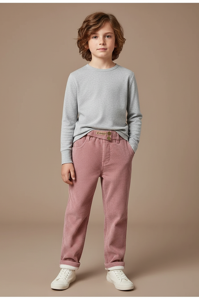 Pantalon Velours Côtelé Rose Ample Enfant Hiver - Cordé