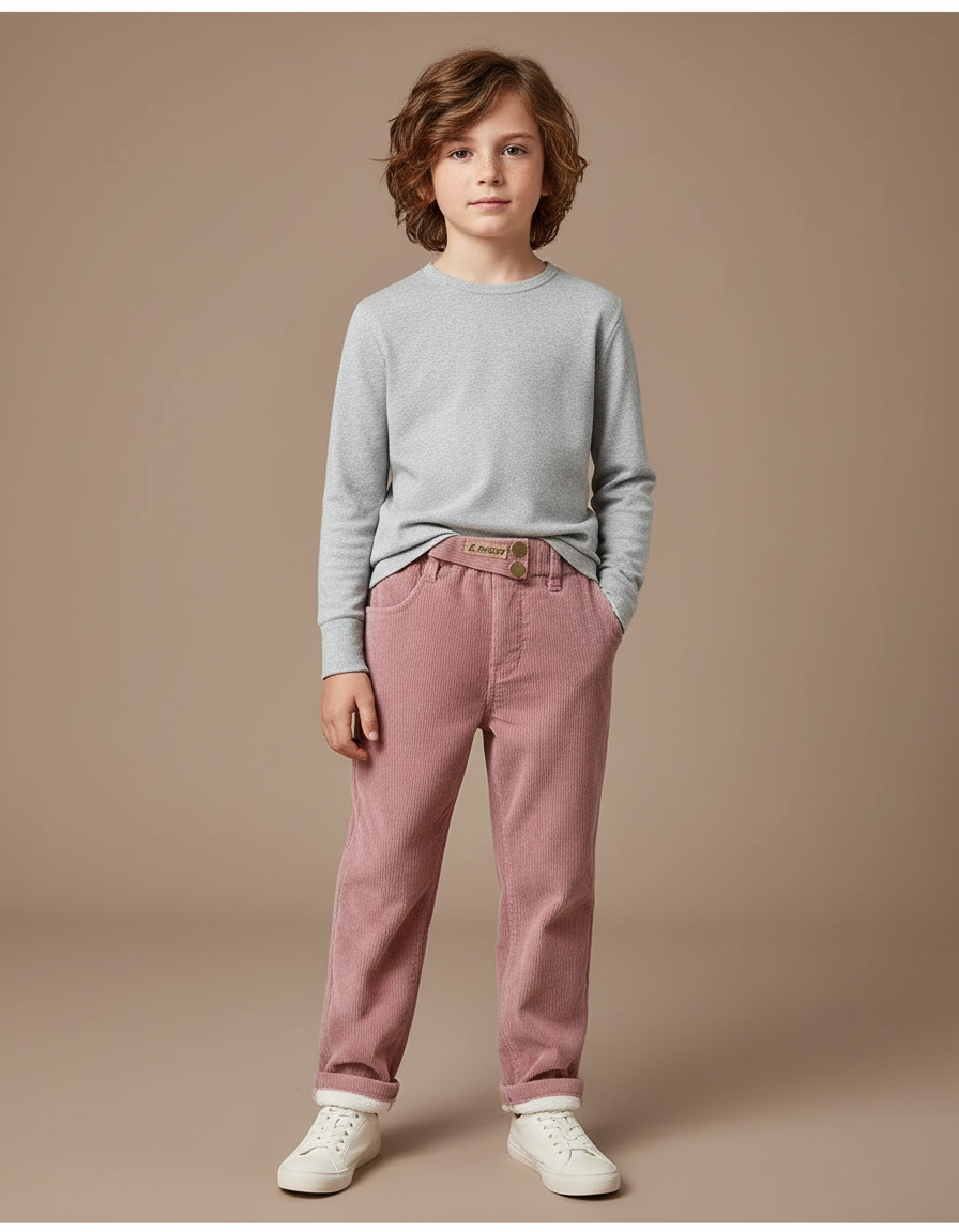Pantalon Velours Côtelé Rose Ample Enfant Hiver - Cordé