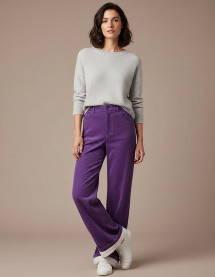 Pantalon Velours Côtelé Violet Large Confortable Femme - Cordé