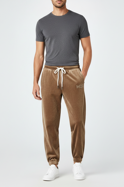 Pantalon Velours Marron Délavé Ample Sport Homme - Camel