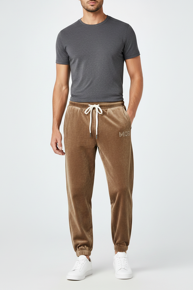Pantalon Velours Marron Délavé Ample Sport Homme - Camel