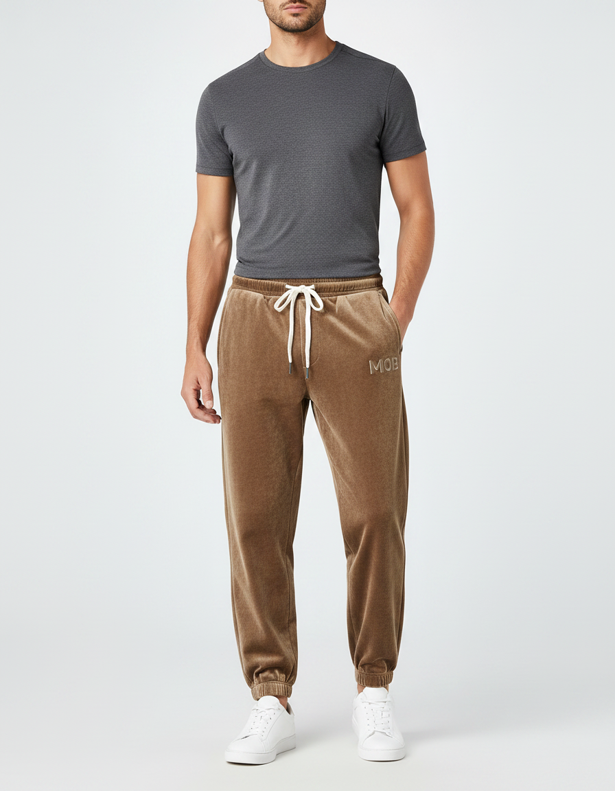 Pantalon Velours Marron Délavé Ample Sport Homme - Camel