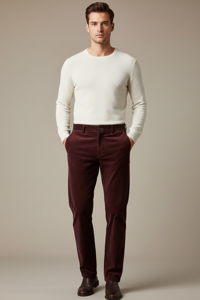 Pantalon Velours Homme Bordeaux - Cordé