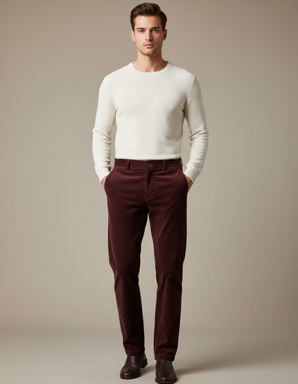 Pantalon Velours Homme Bordeaux - Cordé