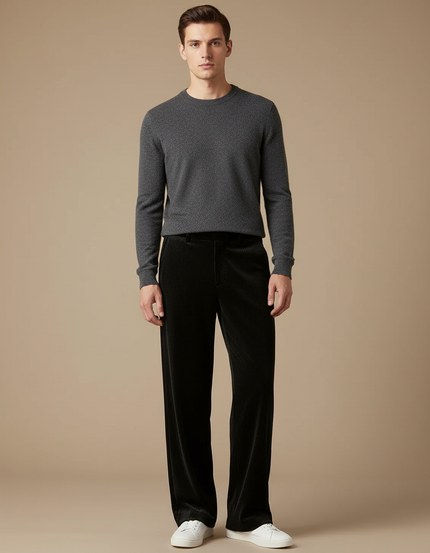 Pantalon Velours Noir Côtelé Ample Homme Décontracté