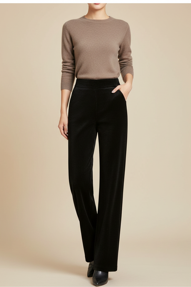 Pantalon Velours Femme Noir Large Cotelé - Cordé
