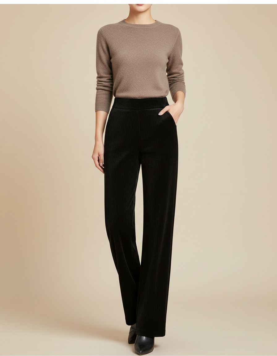 Pantalon Velours Femme Noir Large Cotelé - Cordé