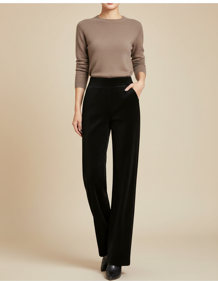 Pantalon Velours Femme Noir Large Cotelé - Cordé