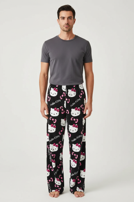Pantalon Velours Hello Kitty Noir Décontracté Homme Femme