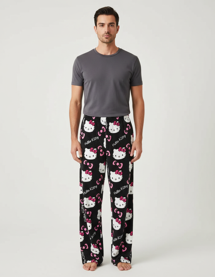 Pantalon Velours Hello Kitty Noir Décontracté Homme Femme