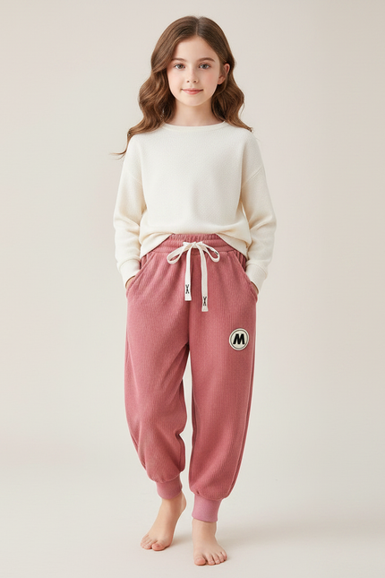 Pantalon Velours Côtelé Rose Enfant Confortable Chaud - Cordé