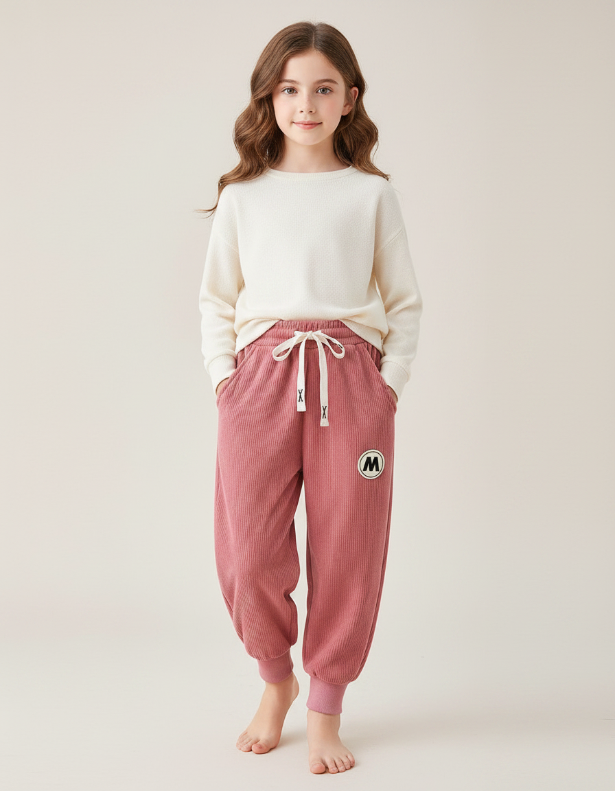 Pantalon Velours Côtelé Rose Enfant Confortable Chaud - Cordé