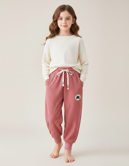 Pantalon Velours Côtelé Rose Enfant Confortable Chaud - Cordé