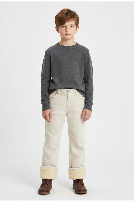 Pantalon Velours Côtelé Doublé Chaud Enfant - Beige Cordé