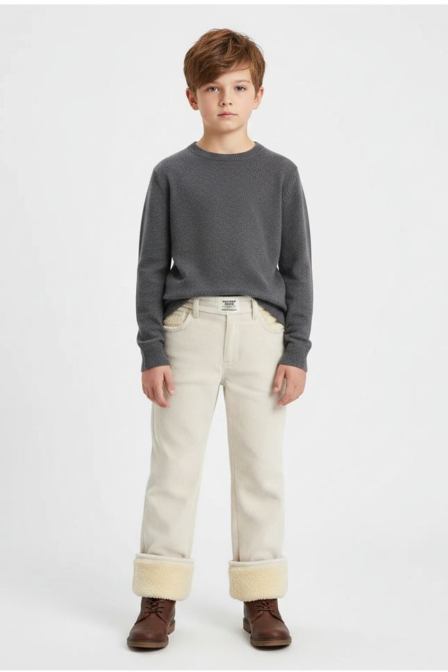 Pantalon Velours Côtelé Doublé Chaud Enfant - Beige Cordé