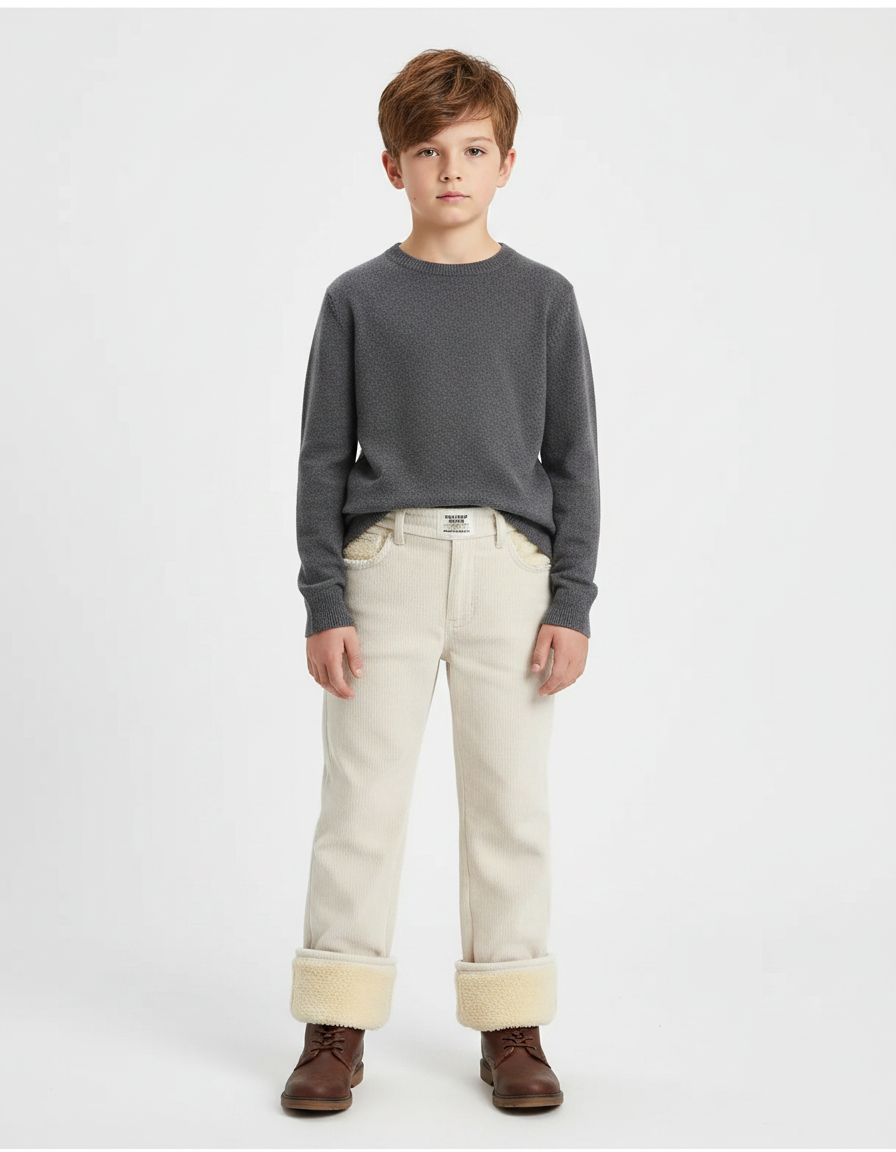 Pantalon Velours Côtelé Doublé Chaud Enfant - Beige Cordé