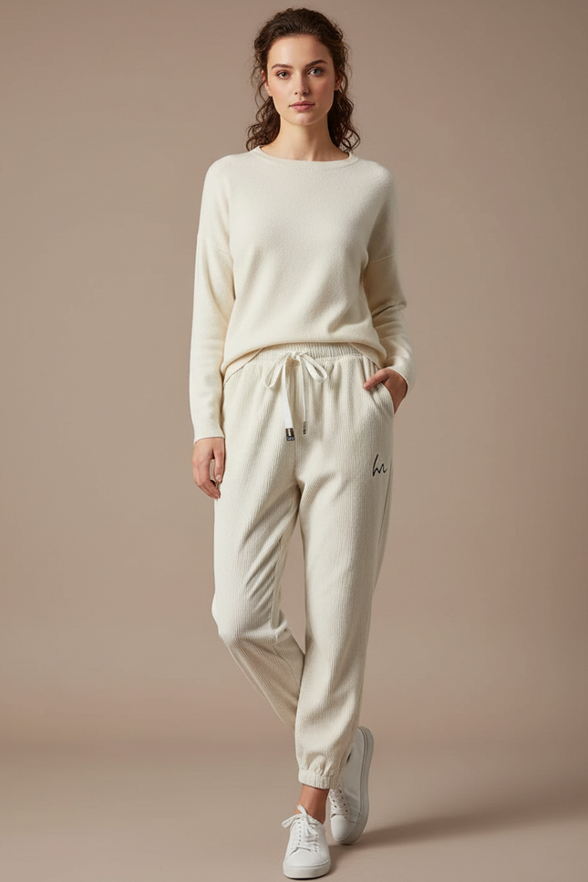 Ensemble Pantalon Velours Femme - Beige Cordé