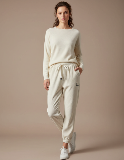 Ensemble Pantalon Velours Femme - Beige Cordé