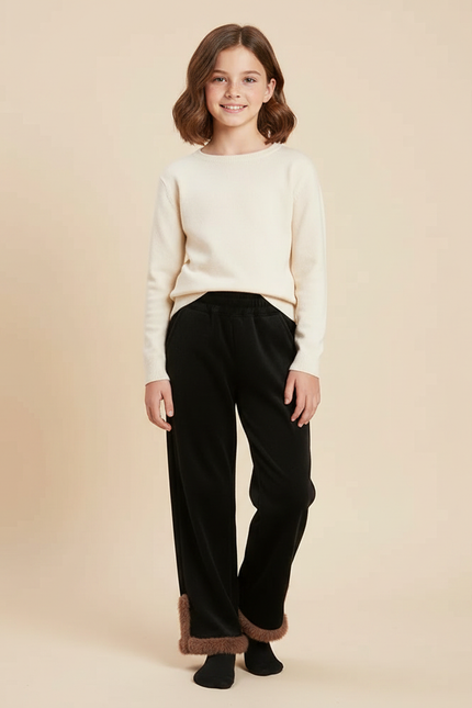 Pantalon Velours Noir Fille Doux Élastique Hiver
