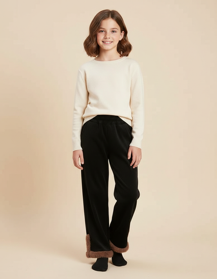Pantalon Velours Noir Fille Doux Élastique Hiver