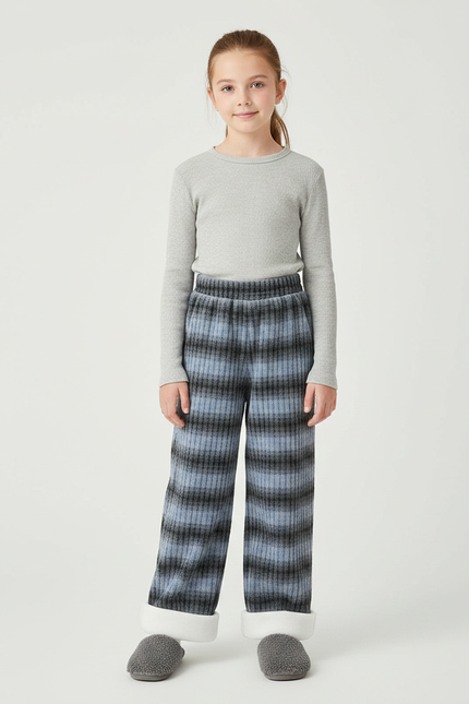 Pantalon Velours Rayé Bleu Gris Large Épais - Multicolore