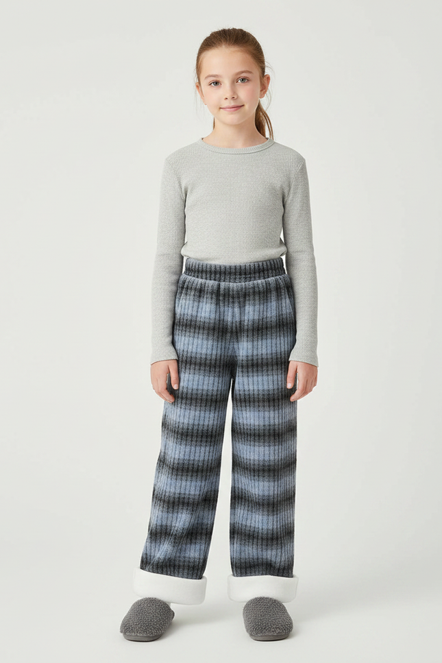 Pantalon Velours Rayé Bleu Gris Large Épais - Multicolore