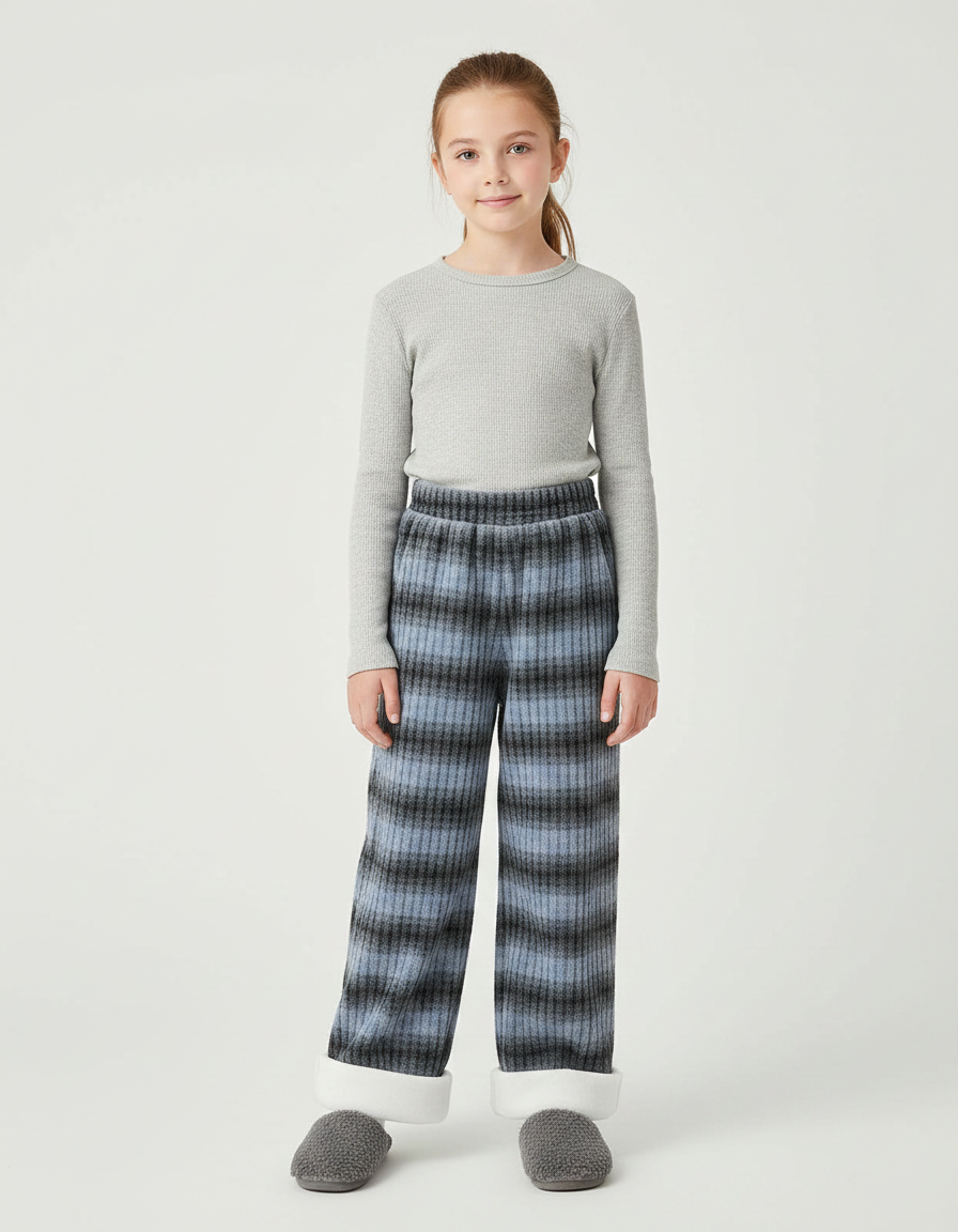 Pantalon Velours Rayé Bleu Gris Large Épais - Multicolore
